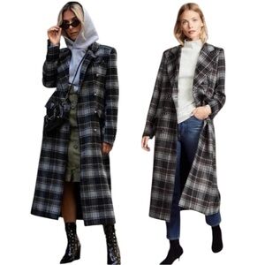 Sosken Coat Gray Black Brown Gin Plaid Double Breasted Long Winter Shacket Twee